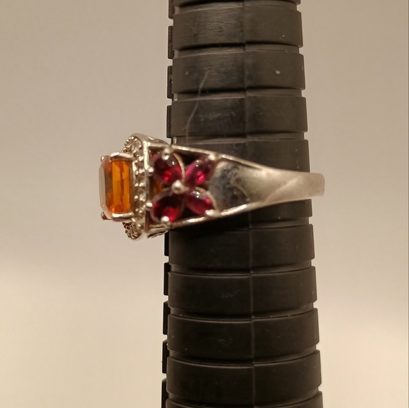 Sterling Silver Ring With Orange, Purple and Colorless Gemstones Size 7 - Picture 5 of 7